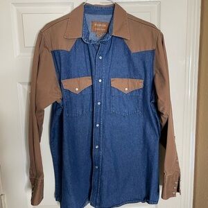 Forge Work Wear Western Heavy Denim Canvas Industrial Button Down Pearl Snap L  